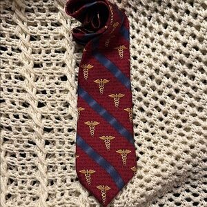 Red and Blue Geometric Pattern Hippocratic oath silk Tie